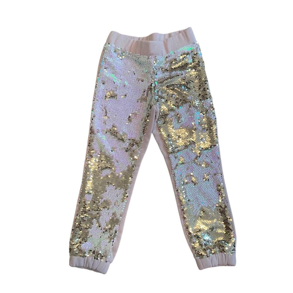Girls Size 5 Sequin Front Sweatpants Pink/Gold New